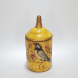 VLC0728 -   Vintage Golden Yellow Covered Lidded Jar with Hand made and printed a bird. Product Price : US$49.99 and Shipping Fee : US$30.00